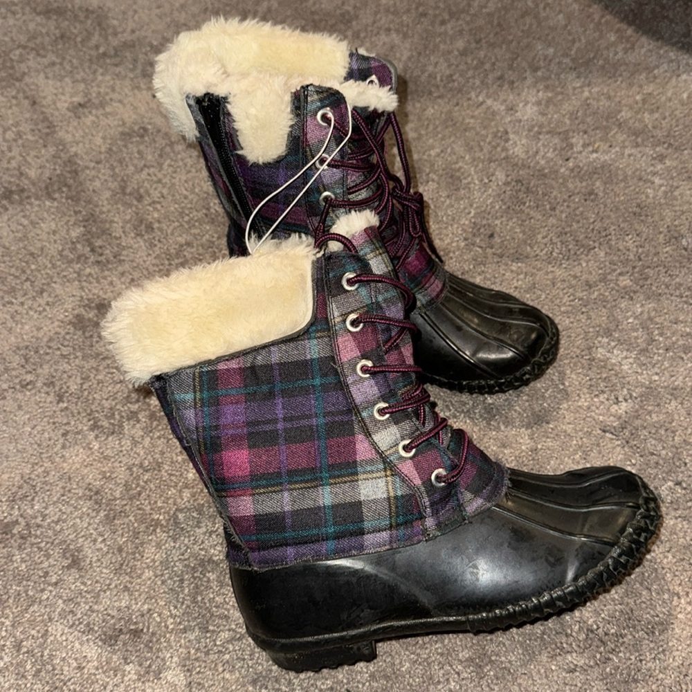 NWT Stevies Plaid Faux Fur Winter Boots SIZE 3 Girls